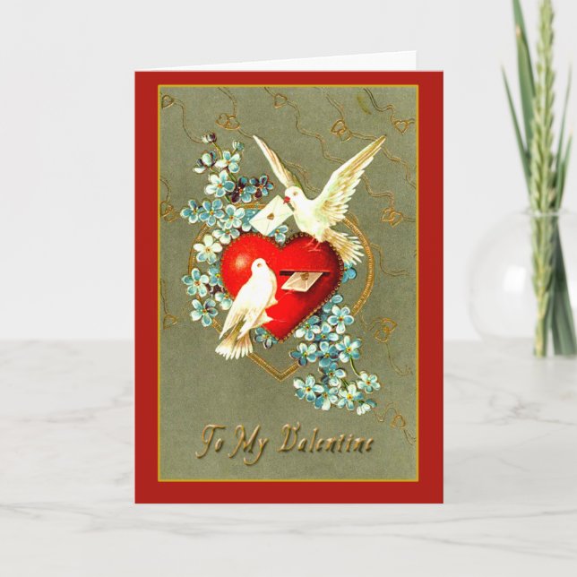 Hearts, Doves and Valentine Greetings Holiday Card (Front)