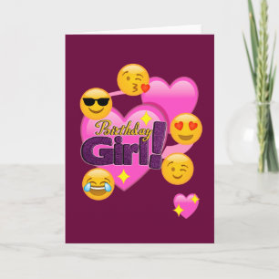 Hearts & Emojis Birthday Girl Card