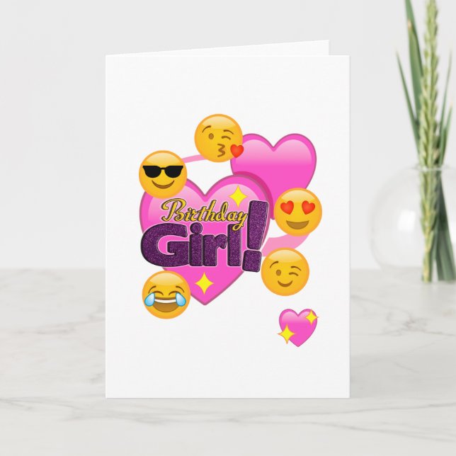 Hearts & Emojis Birthday Girl Card (Front)