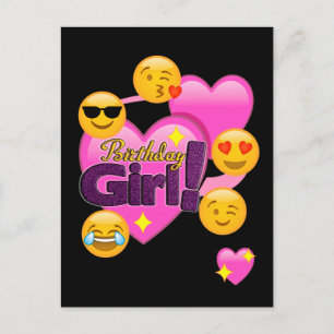 Hearts & Emojis Birthday Girl Postcard