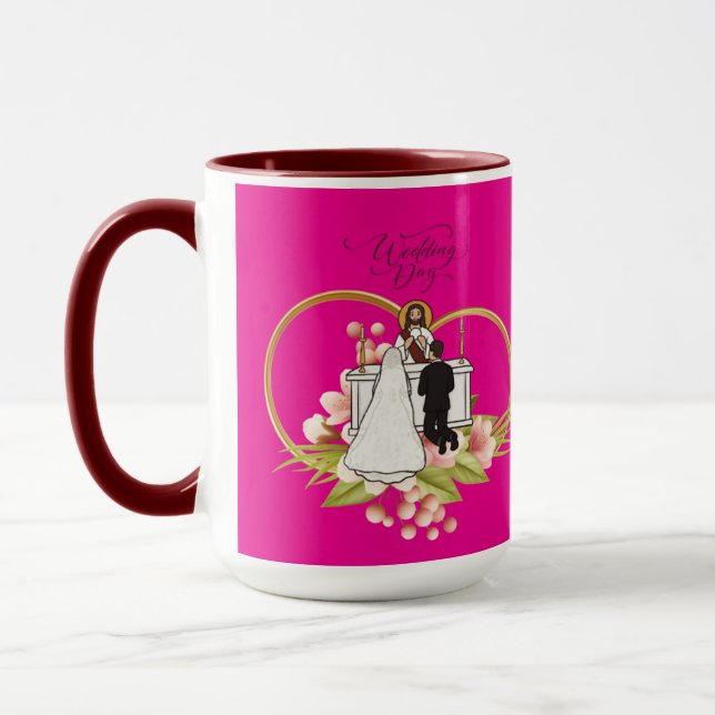 Hearts entwined hot pink mug (Left)