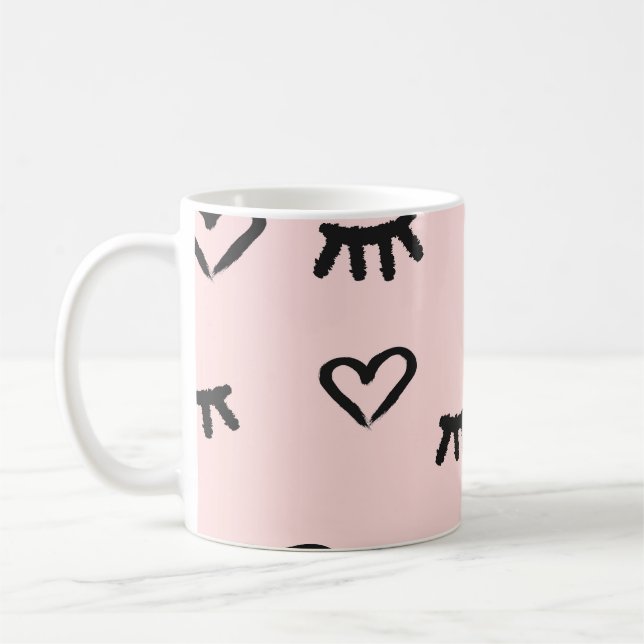 Hearts & Eyes: Grunge Vintage Sketch Coffee Mug (Left)