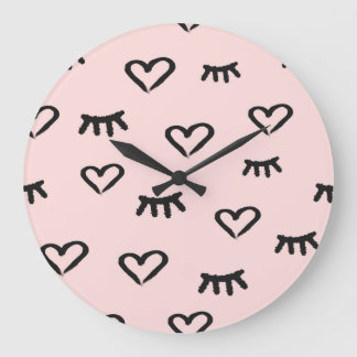 Hearts & Eyes: Grunge Vintage Sketch Large Clock