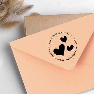 Hearts Family Name Round Return Address Rubber Stamp