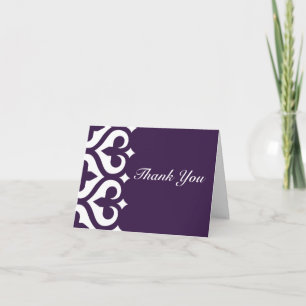Hearts & Fleur de Lis Thank You Card - Plum