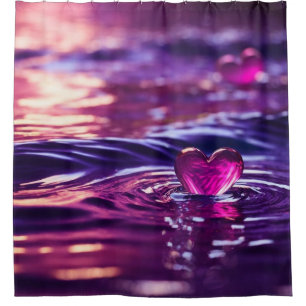  "Hearts Floating on Water with Purple & Pink Hue" Shower Curtain