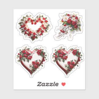 Hearts Floral Wedding Flowers Vinyl Stickers