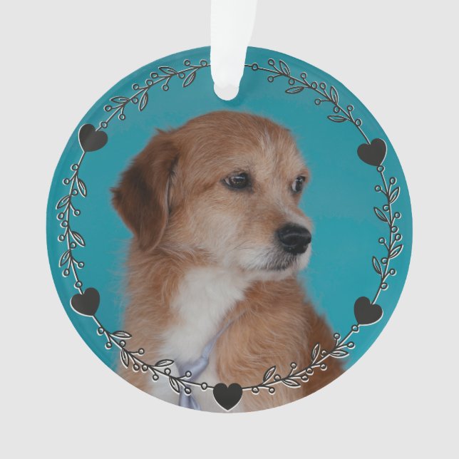 Hearts Floral Wreath black Custom Pet Photo Ornament (Front)