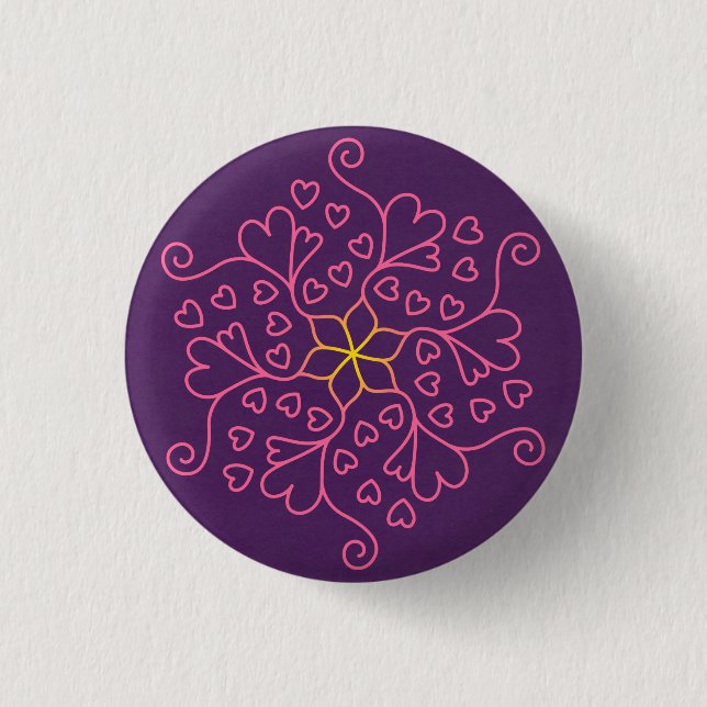 Hearts & Flowers Mandala Inspired 3 Cm Round Badge (Front)