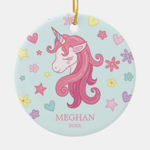 Hearts & Flowers Unicorn Christmas Ornament