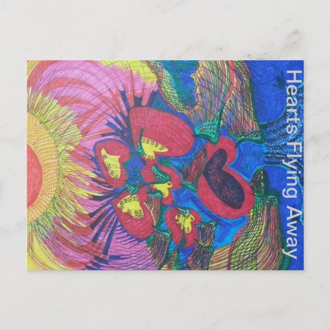 Hearts flying away postcard (Front)