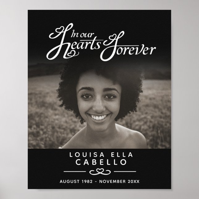 Hearts forever funeral remembrance black poster (Front)