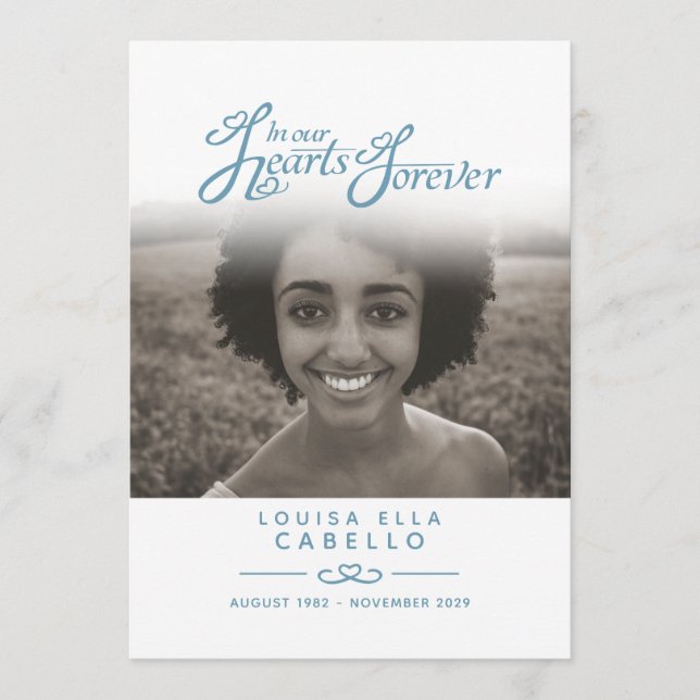 Hearts forever funeral service program blue grey (Front)