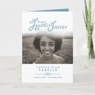 Hearts forever funeral service program blue white