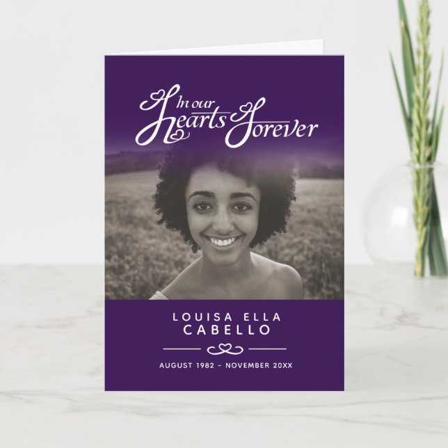 Hearts forever funeral service program purple (Front)