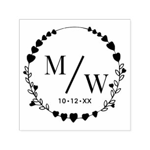 Hearts Frm Couple 2 Initial Monogram Diag Spacer D Self-inking Stamp