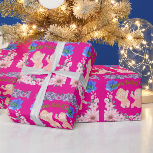 Hearts full of Giggles hot pink Wrapping Paper