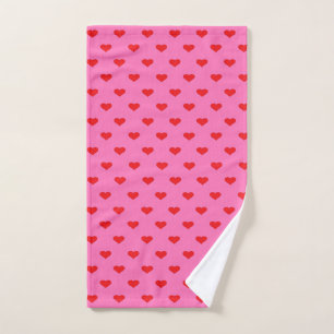 Hearts Galore, red hearts on pink background, Hand Towel