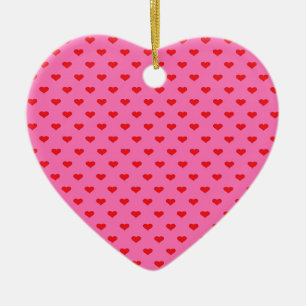 Hearts Galore, red hearts on pink, Ceramic Ornament