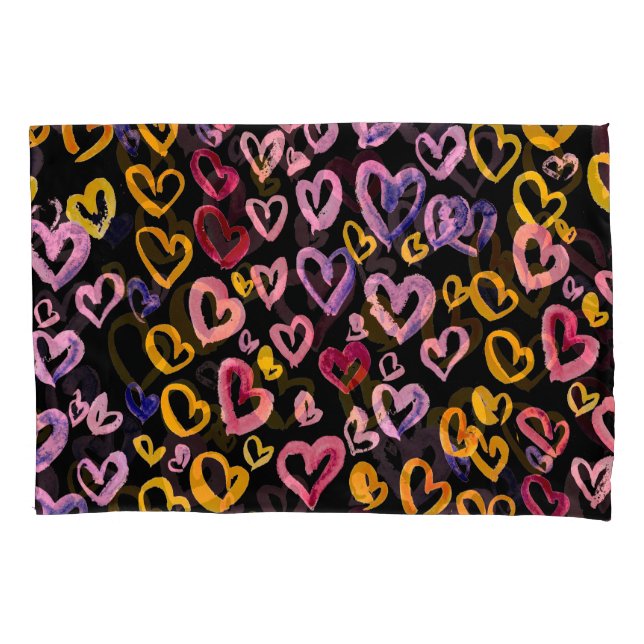 Hearts Galore: Watercolor Seamless Pattern Pillowcase (Front)