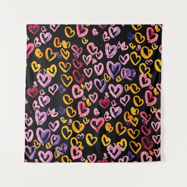 Hearts Galore: Watercolor Seamless Pattern Tapestry (Front)