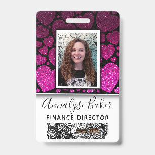 Hearts Glitter Professional CNA Nurse Photo Name ID Badge