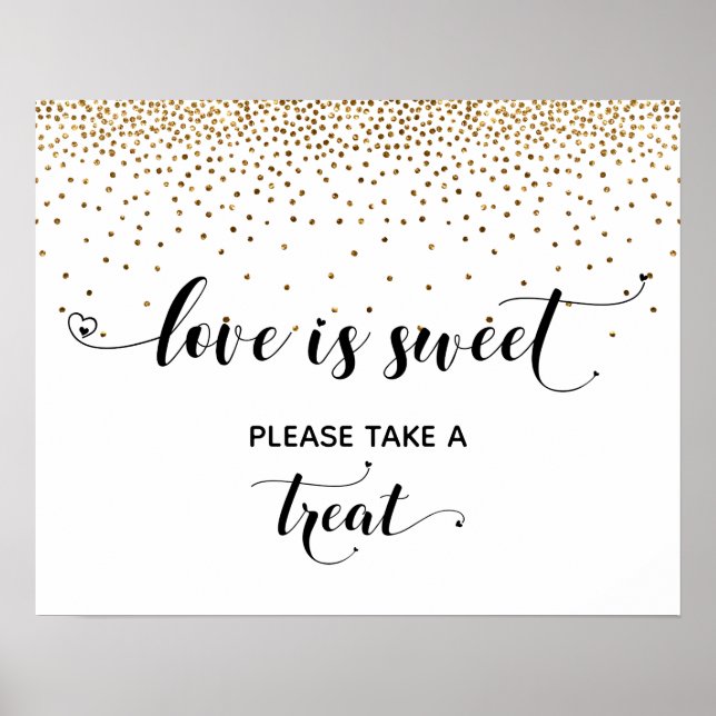 Hearts & Gold Love is Sweet Dessert Table Sign (Front)
