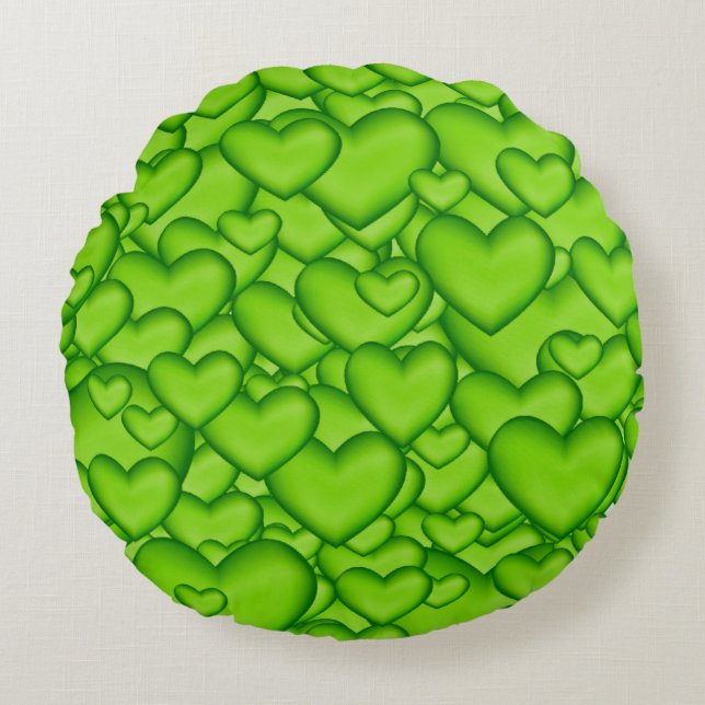 Hearts Green 3D Texture Pattern-68689 Round Cushion (Front)