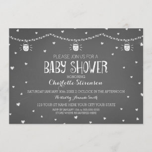 Hearts Grey Vintage Chalkboard Baby Shower Invitation