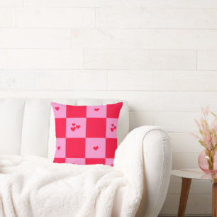 Hearts Grid pink and red Cushion