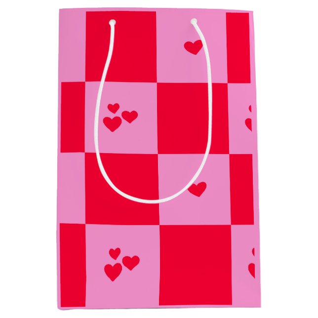 Hearts Grid pink and red Medium Gift Bag (Front)