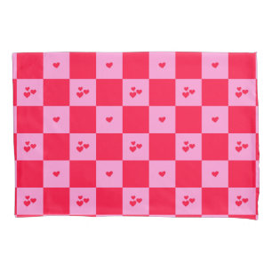 Hearts Grid pink and red Pillowcase