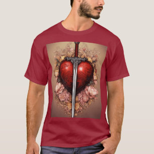 Heart's Guardian: Sword and Heart Print T-Shirt