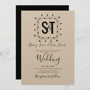  Hearts Hand Drawn Black White Wedding Kraft Invitation