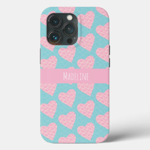 Hearts Hand Drawn Valentine's Day Pattern Pink iPhone 13 Pro Case