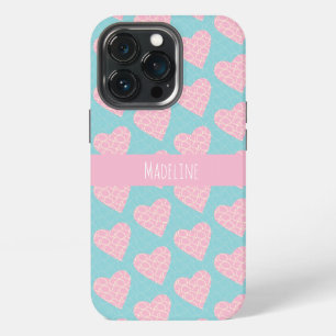 Hearts Hand Drawn Valentine's Day Pattern Pink iPhone 13 Pro Case
