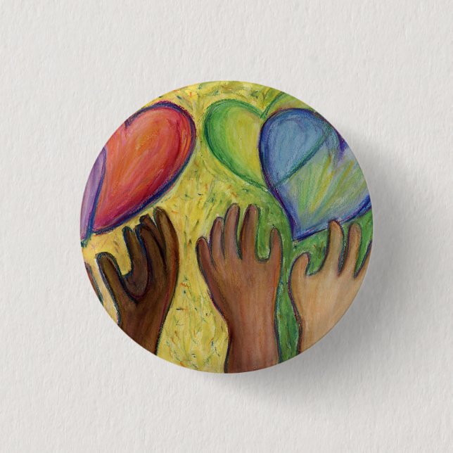 Hearts & Hands Diversity Love Button or Lapel Pins (Front)