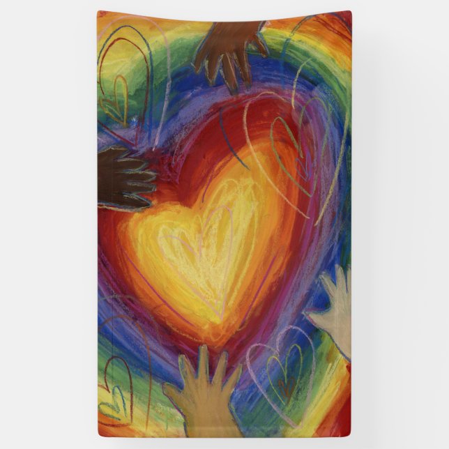 Hearts & Hands Love Diversity Art Custom Banner (Vertical)