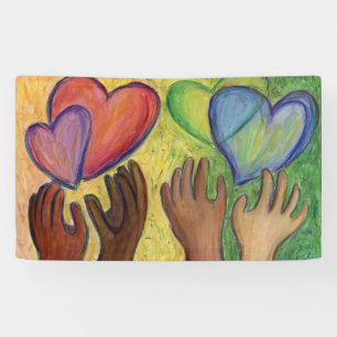 Hearts & Hands Love Diversity Art Custom Banner