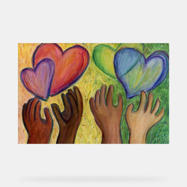 Hearts & Hands Love Painting DEI Art Print Sign (Front)