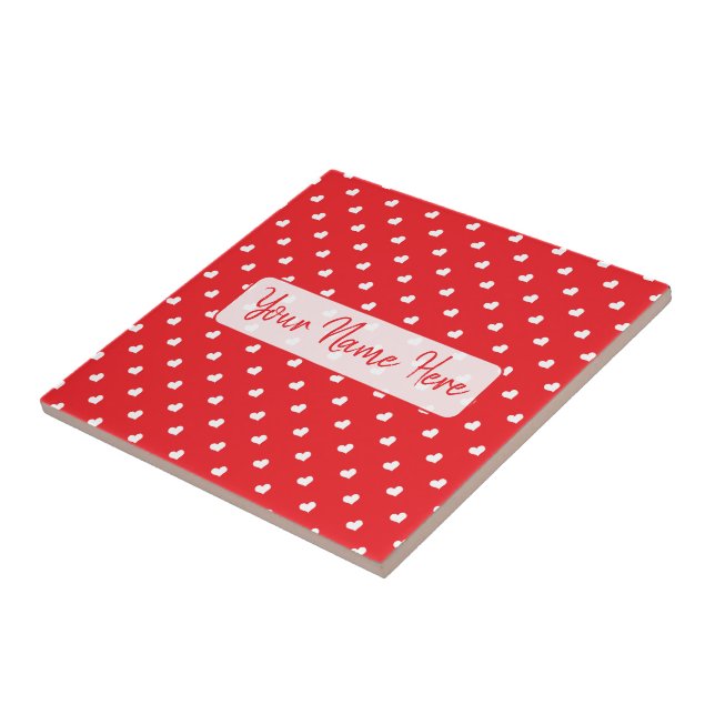 Hearts Happy Valentine’s Day Modern Love Pattern Ceramic Tile (Side)
