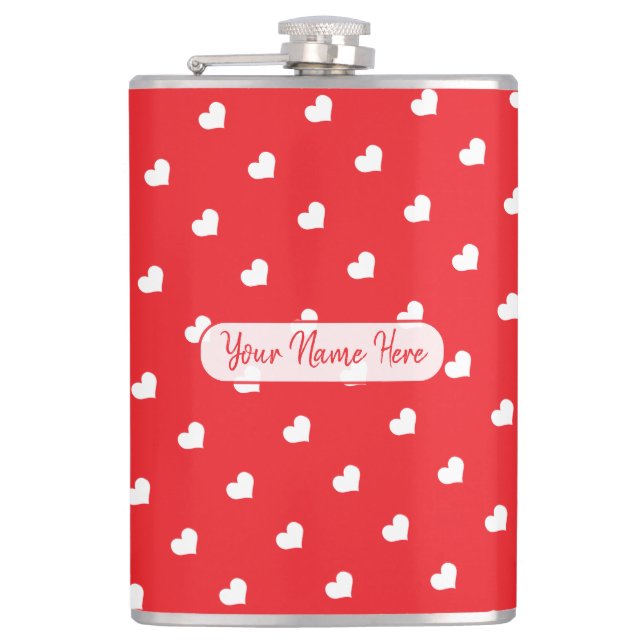 Hearts Happy Valentine’s Day Modern Love Pattern Hip Flask (Front)