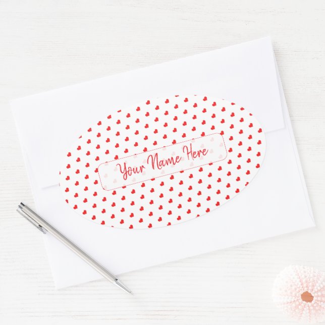 Hearts Happy Valentine’s Day Modern Love Pattern Oval Sticker (Envelope)