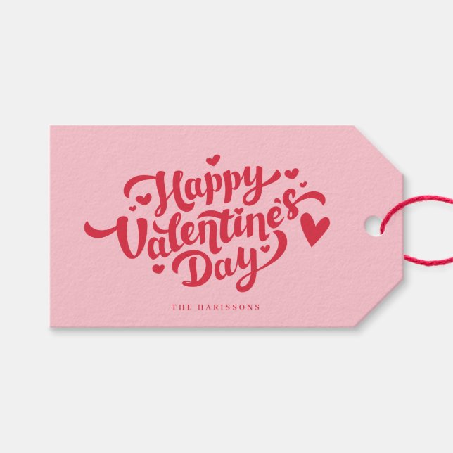 Hearts Happy Valentines Day Gift Tags (Front (Horizontal))