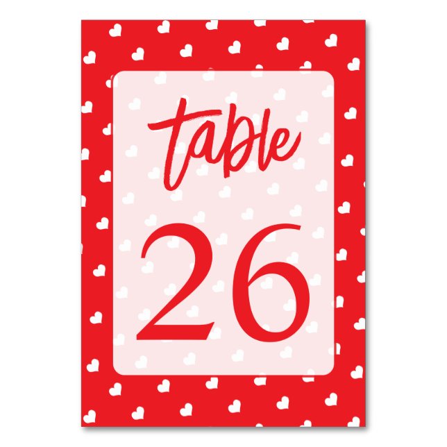 Hearts Happy Valentine's Day Modern Love Pattern Table Number (Front)