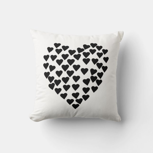 Hearts Heart Black on White Cushion (Front)