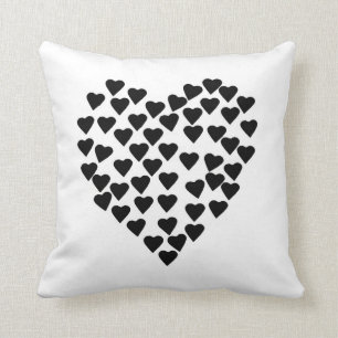 Hearts Heart Black on White Cushion