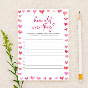 Hearts How Old Were They? Bridal Shower Game  Stationery