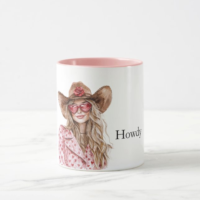 Hearts Howdy Blonde Cowgirl Mug (Center)