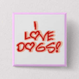 Hearts I Love Dogs Tshirts and Gifts 15 Cm Square Badge
